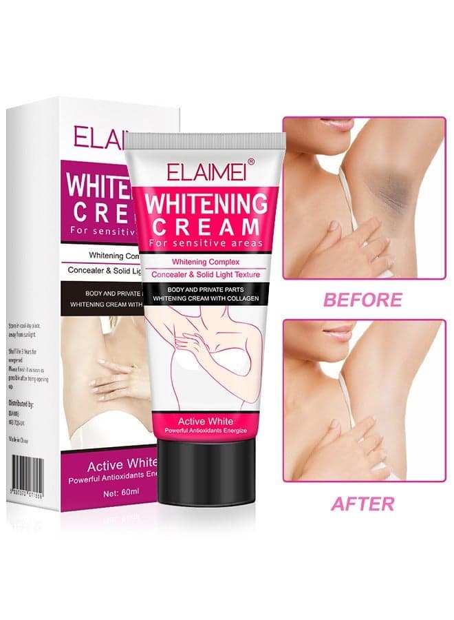 Whitening Cream, Dark Spot Corrector Skin Lightening Cream For Body, Intimate Areas, Underarms, Armpit, Knees, Legs, Elbows And Inner Thigh, Whitening Cream Dark Spot Remover For Sensitive Areas 60ml