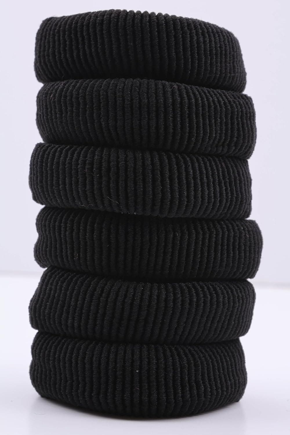 Pack of 6 Large Thick Soft Ponytail Elastic Hair Ties Endless No Damage SnagfreeHair Bobbles Ponytail Ponios Donuts Hair Band For Thick Havy Hair BLACK