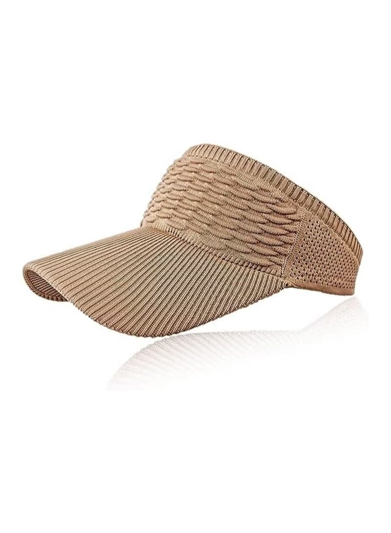 Sport Sun Visors Hat Women Vintage Knitted UV Sun Protection Wide Brim Headbands Cap Beach Hat for Running Yoga Fitness Cycling Tennis Outdoor (Khaki)