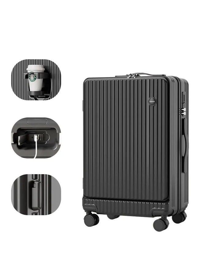 Lightweight Travel Suitcase with USB Charging & Cup Holder – Large Capacity Rolling Luggage Bag for Students, Durable & Multifunctional