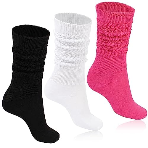 Moon Wood Women Slouch Socks 3 Pairs Extra Long Cotton Knit Knee High Thick Scrunch Socks Size 5-11