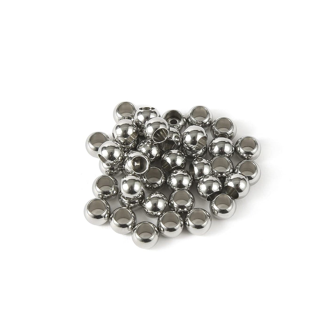 Loprome 60 Pcs 304 Stainless Steel Smooth Round Spacer Beads 5mm HoleSeamless Loose Beads for DIY Bracelet Jewelry Making Findings 9mm