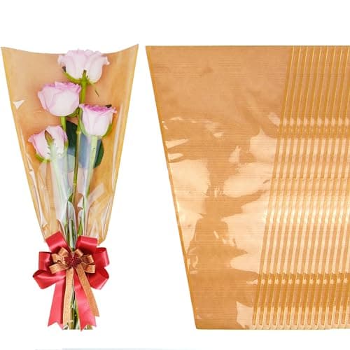 100 Pack flower bags for bouquets, flower bouquet wrapping paper, bouquet bags Kraft floral wrapping paper, Flower Sleeves Wrapping Bags Perfect for Mother's Day, Wedding (9.8in x 18in x 3.9in)