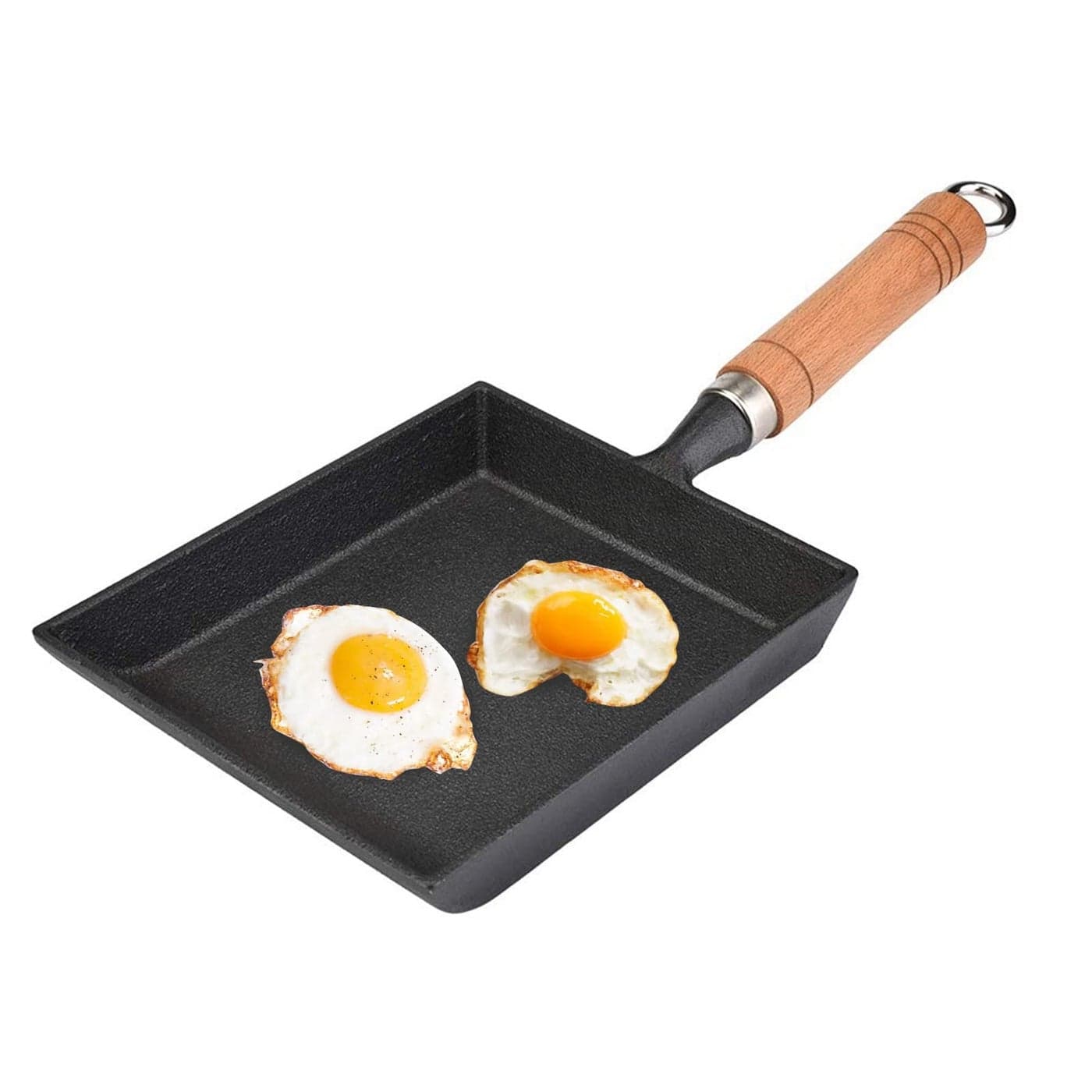 Keenso Tamagoyaki Japanese Omelette Pan Frying Pan Egg Pan Skillet Dishwasher Induction Ready Cast Iron Wooden Handle Nonstick Frying Pan