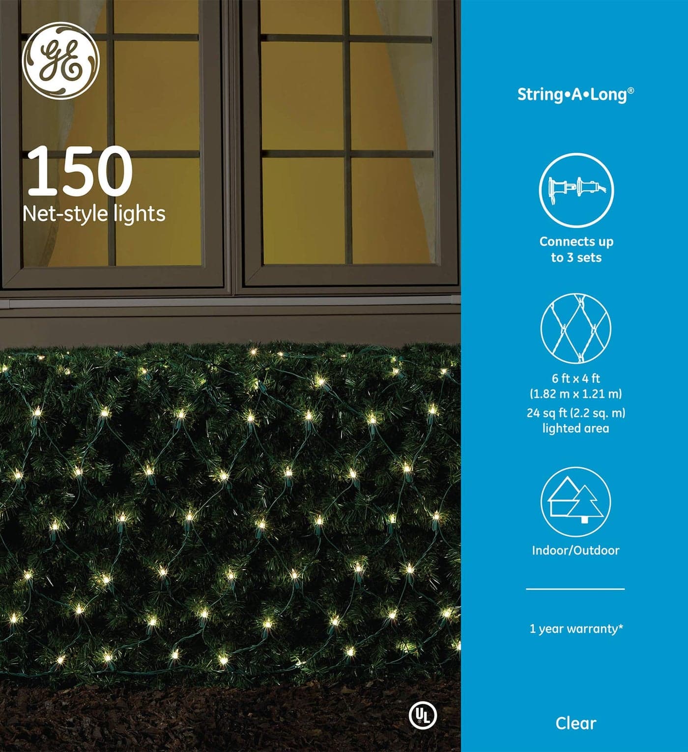 GE 150 Light NetStyle Holiday Light Clear Lights Green Wire StringaLong Traditional lighting