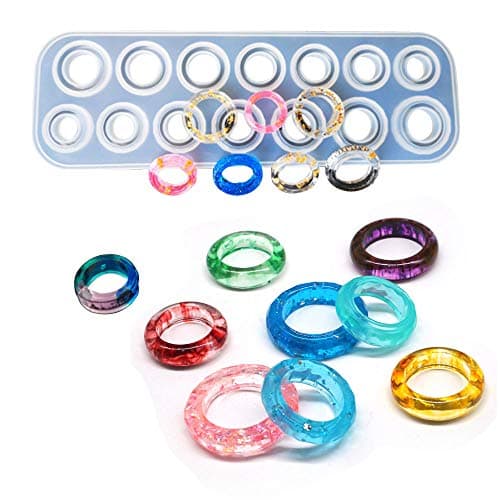 Szecl Ring Resin Molds Silicone for Jewelry, 17 Cavities Silicone Mold with Round and Rhombic Cut Shape Jewelry Casting Molds Silicone Resin for DIY Earrings, Ring, Necklace Pendant, Keychains