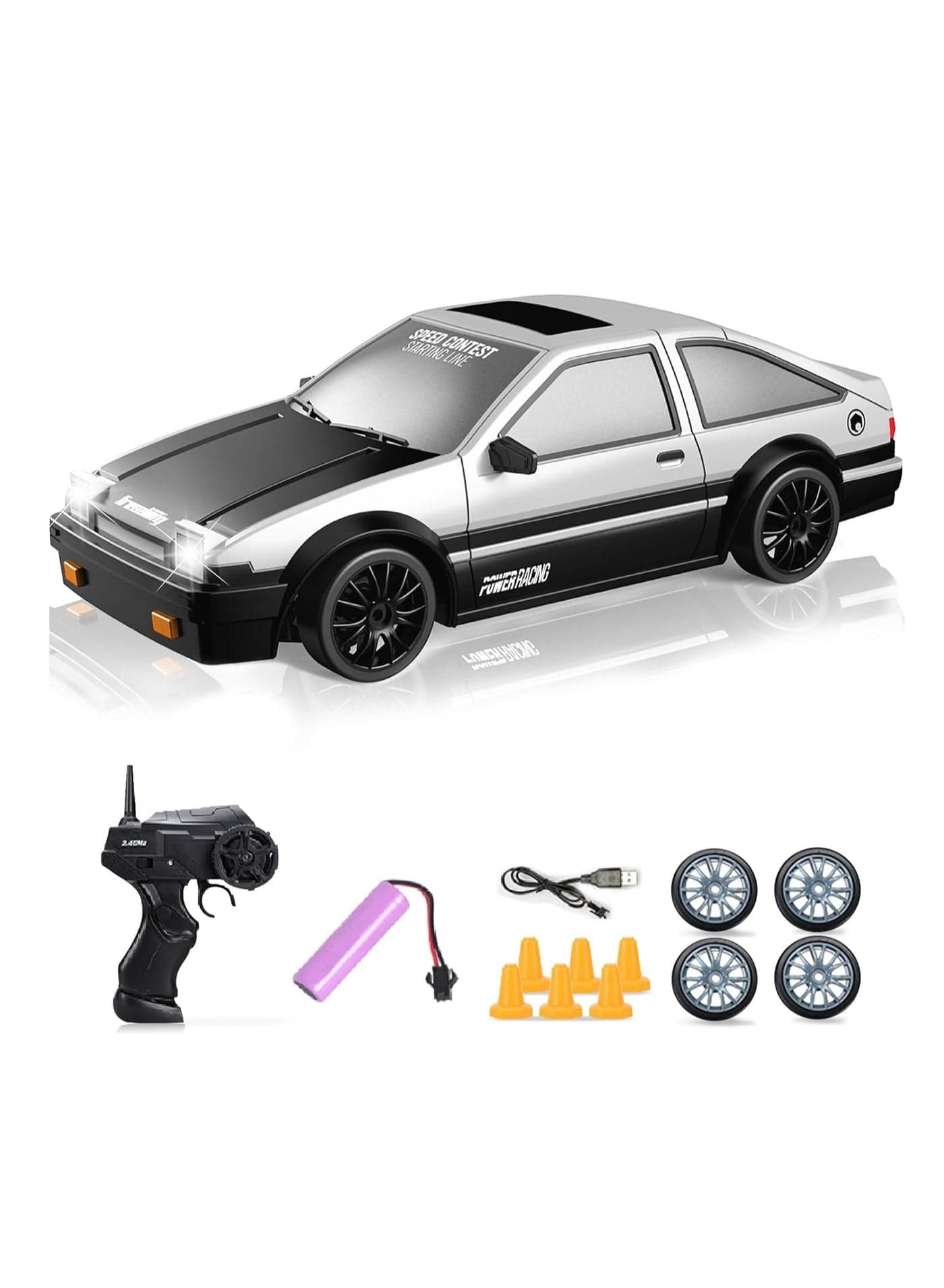 RC Drift Car, Mini RC Drift Car for Adults, 1:24 RC High-Speed Racing Car, 2.4GHz 4WD Racing Enthusiast Toy Car with Headlight, Suitable for Boys and Girls and Adult Gifts (White)