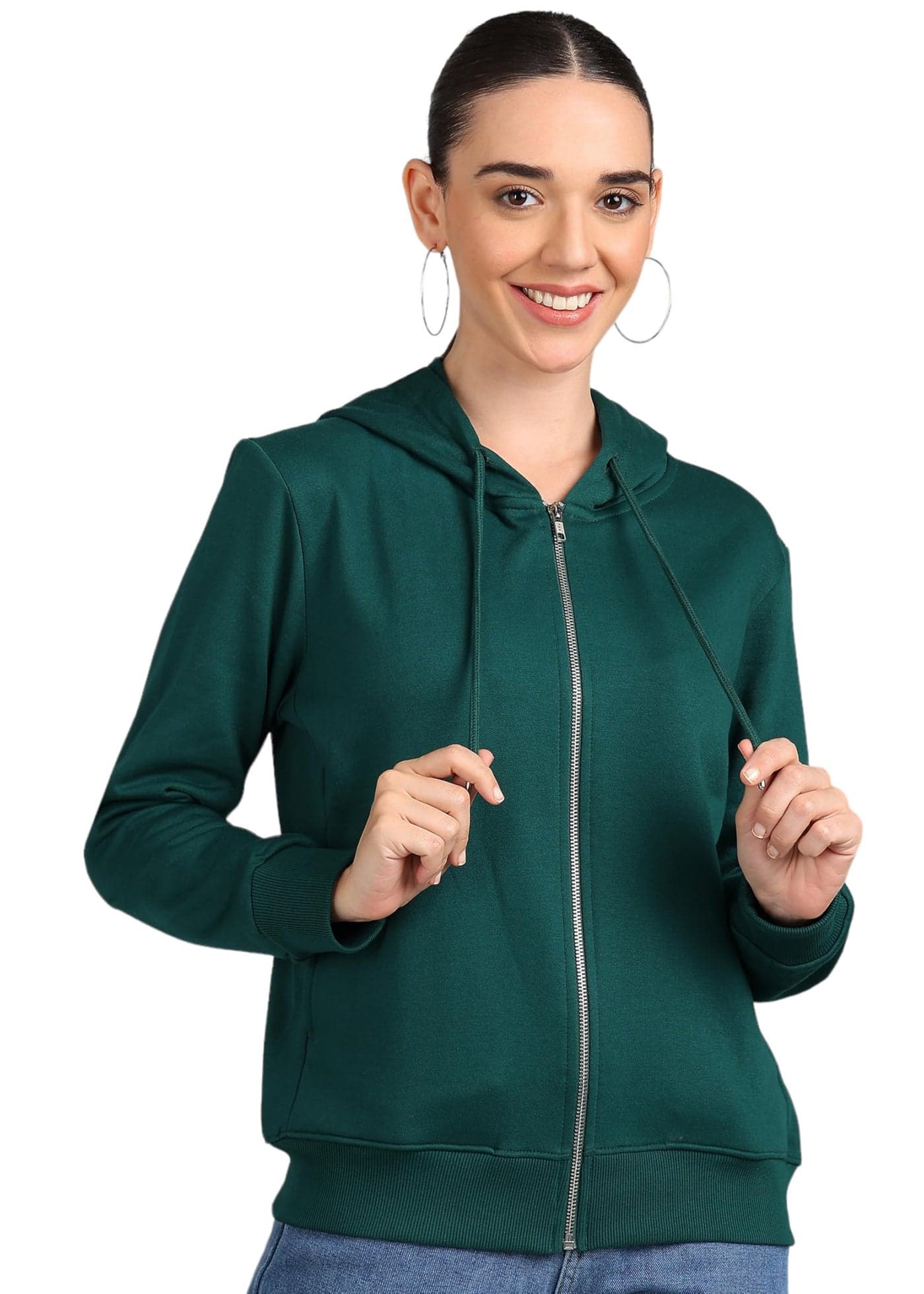 Alan Jones Clothing Women's Solid Zipper Hooded Sweatshirt | Front Zip, Ribbed Hem, Lined Hood, Casual Winter Wear (Dark Green_4XL)