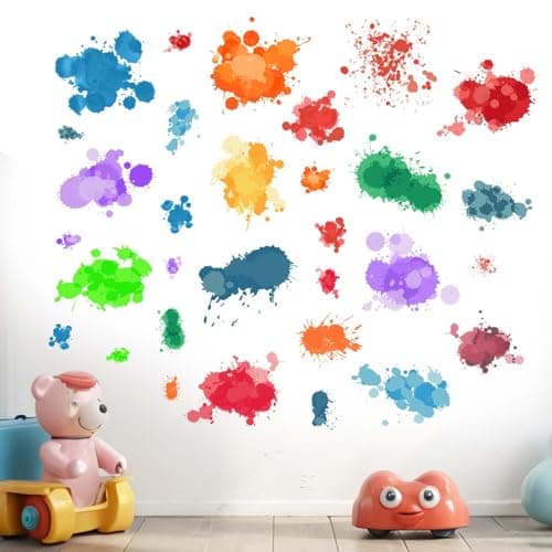 Amimagen Colorful Paint Splatter Wall Stickers Graffiti Painting Splotches Wall Decals Nursery Kids Baby Girls Boys Room Daycare Kindergarten Playroom Classroom Wall Decor