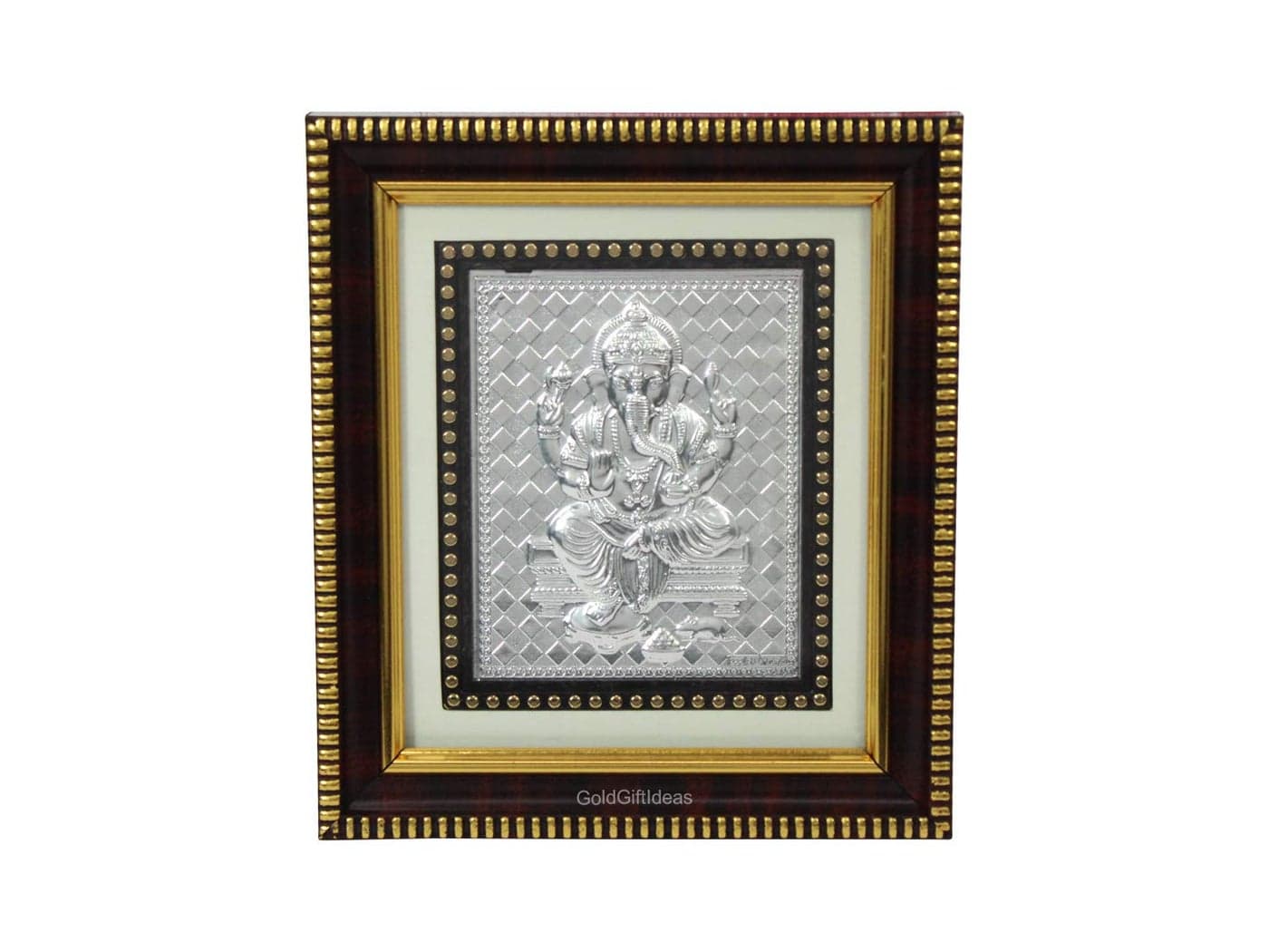 GoldGiftIdeas Silver Lambodar Ganesha Frame for Gift, Ganpati Wooden Photo Frame for Pooja, Return Gifts for Housewarming, Lord Ganesh Idol for Home (14 x 12 CM)