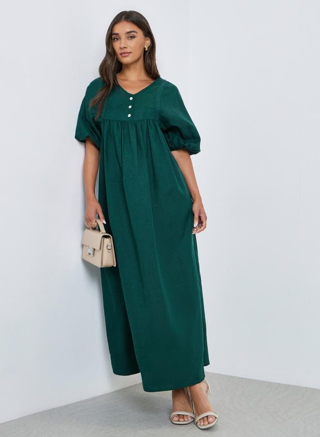 Green V Neck Maxi Dress