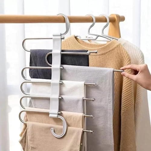 TASMAX 5-in-1 Multipurpose Pant Hangers for Wardrobe | Space-Saving Trouser & Leggings Organizer | Saree Hanger for Closet Storage & Wardrobe Organization (Pack of 6)