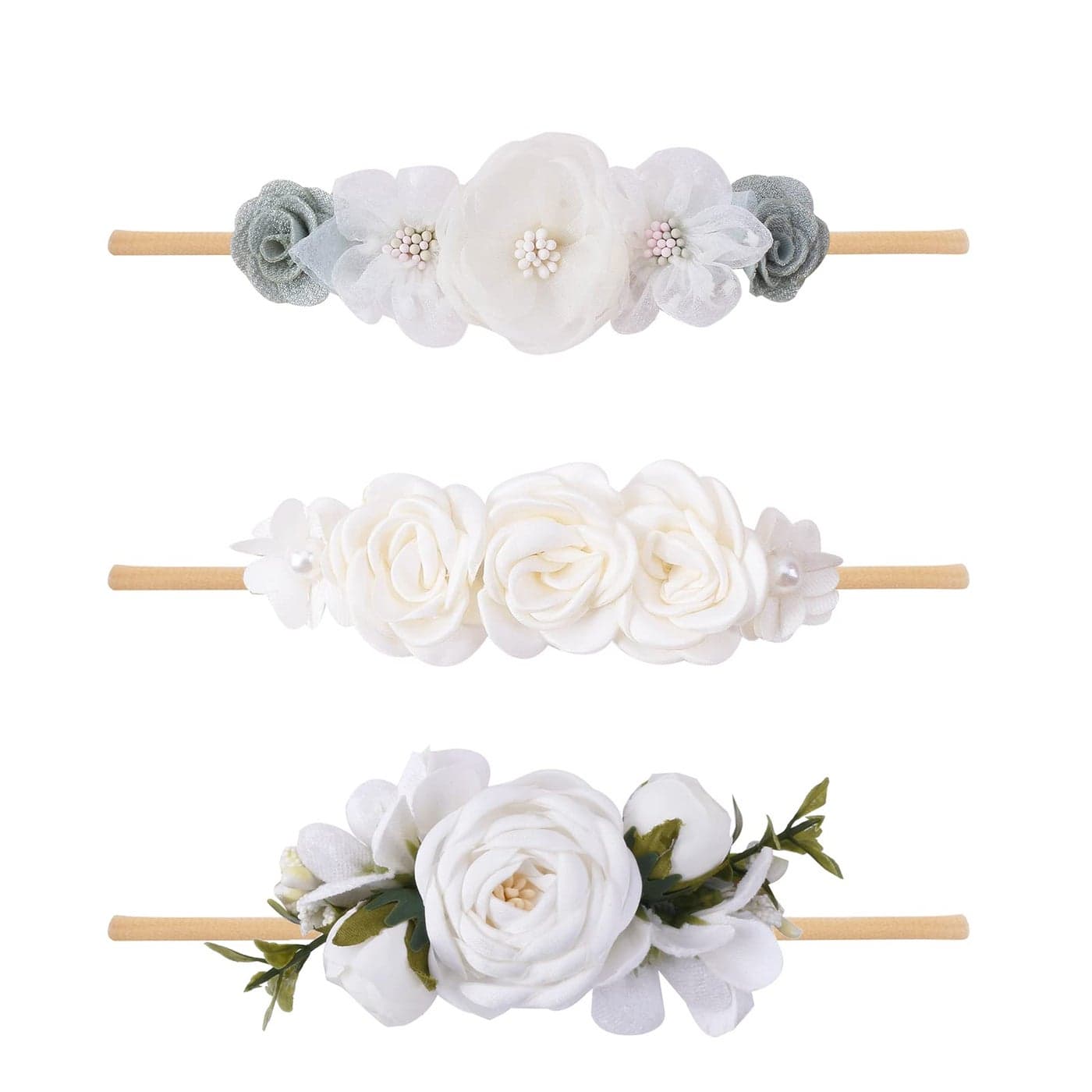 BFNAAgirl Baby Girl Floral Headband Nylon Flower Crown Elastic Hairband 3pcs Hair Accessories Gift for Girlsstretchy size 3pcsset