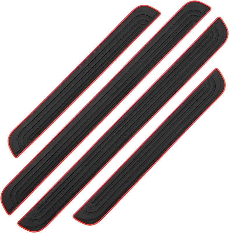 CARIZO Door Sill Plate Protectors Guards Sill Scuff Cover Panel Step Protector (Plain, Black & Red, Pack of 4) Compatible with Tata Harrier
