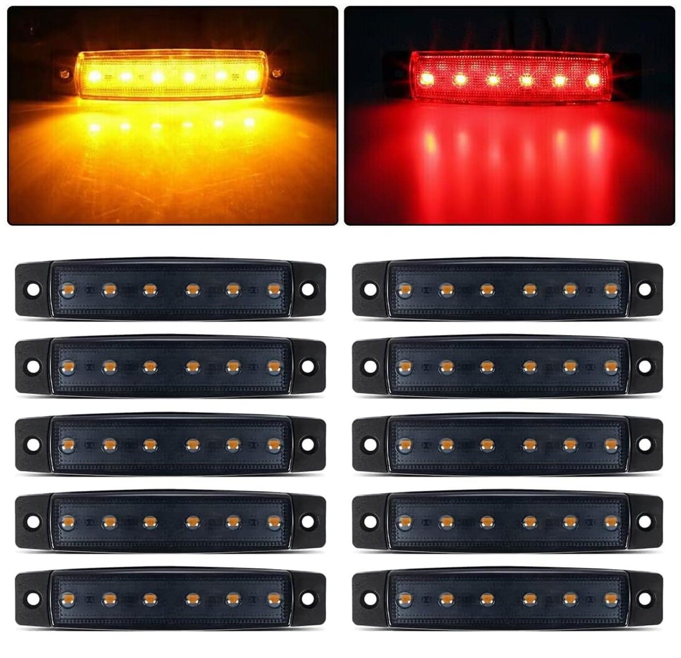 FXC Smoked 6 LED Clearence Light Front Rear Side Marker Indicators Light for Truck Car Bus Trailer Van Caravan Boat, Taillight Brake Stop Lamp 12V (5x Amber + 5x Red)