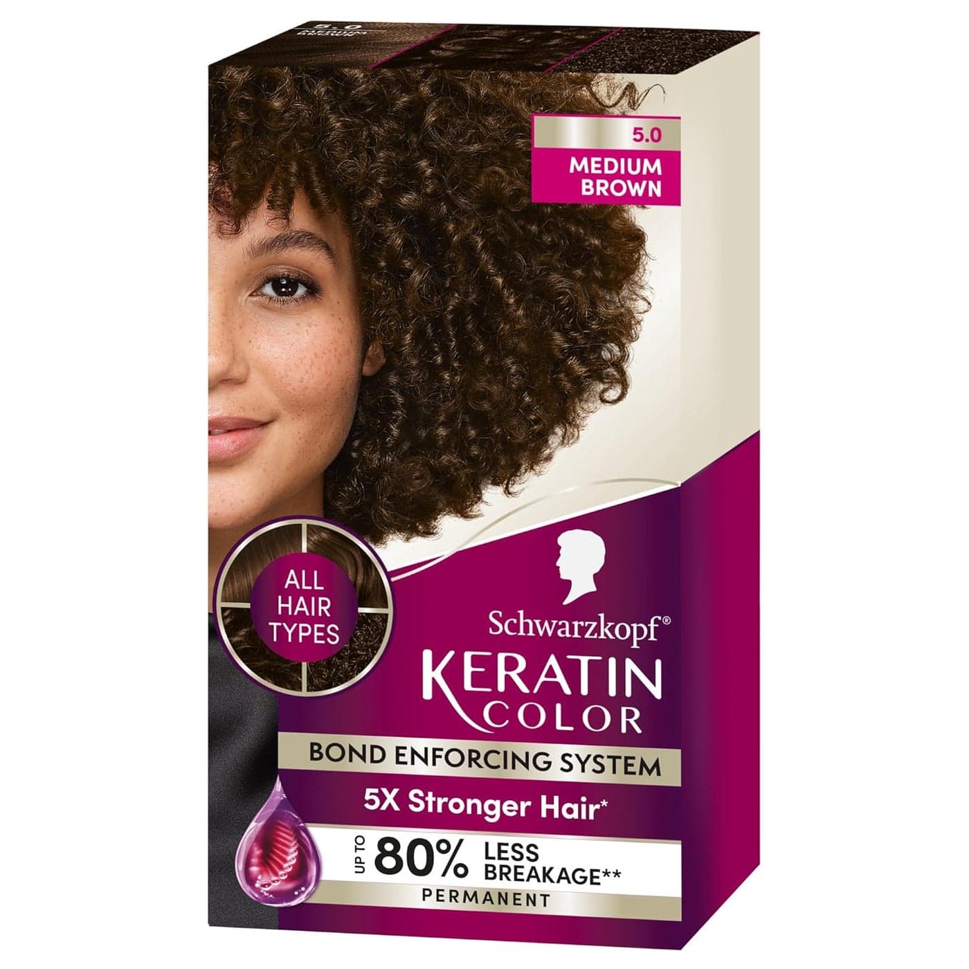 Schwarzkopf Keratin Color Permanent Hair Color 50 Medium Brown 1 Application Salon Inspired Permanent Hair Dye for up to 80 Less Breakage vs Untreated Hair and up to 100 Gray Coverage