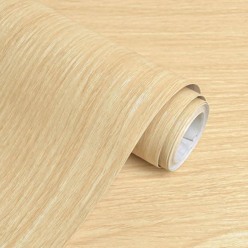 Fititem Wood Grain Contact Paper Light Wood Wallpaper Peel and Stick Contact Paper for Cabinet and Drawer Kitchen Faux Natural Oak Bamboo Self Adhesive Waterproof Wooden Wallpaper Shelf 17.3inW 118inL