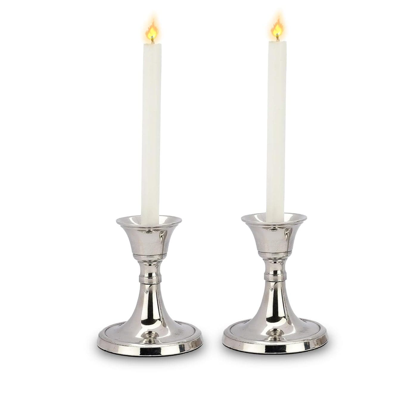PURESTORY Candle Holder Candle Holders for Home Decoration Heat Resistance with Aesthetic Appeal Best for Gifting Diwali Decoration Silver Metal Candle Stand Size 35 Inch Pack of 2