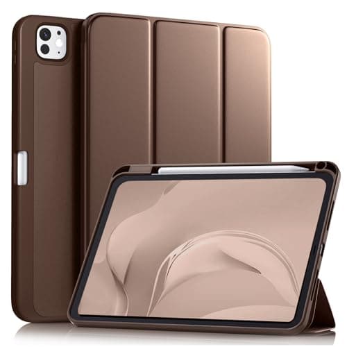 Akkerds for iPad Pro 11 Inch Case (M5/M4) 2025/2024 6th/5th Generation with Pencil Holder, for iPad Pro Case 11 Inch with Trifold Stand Protective Cover/Soft TPU Back, Auto Wake/Sleep, Darkbrown