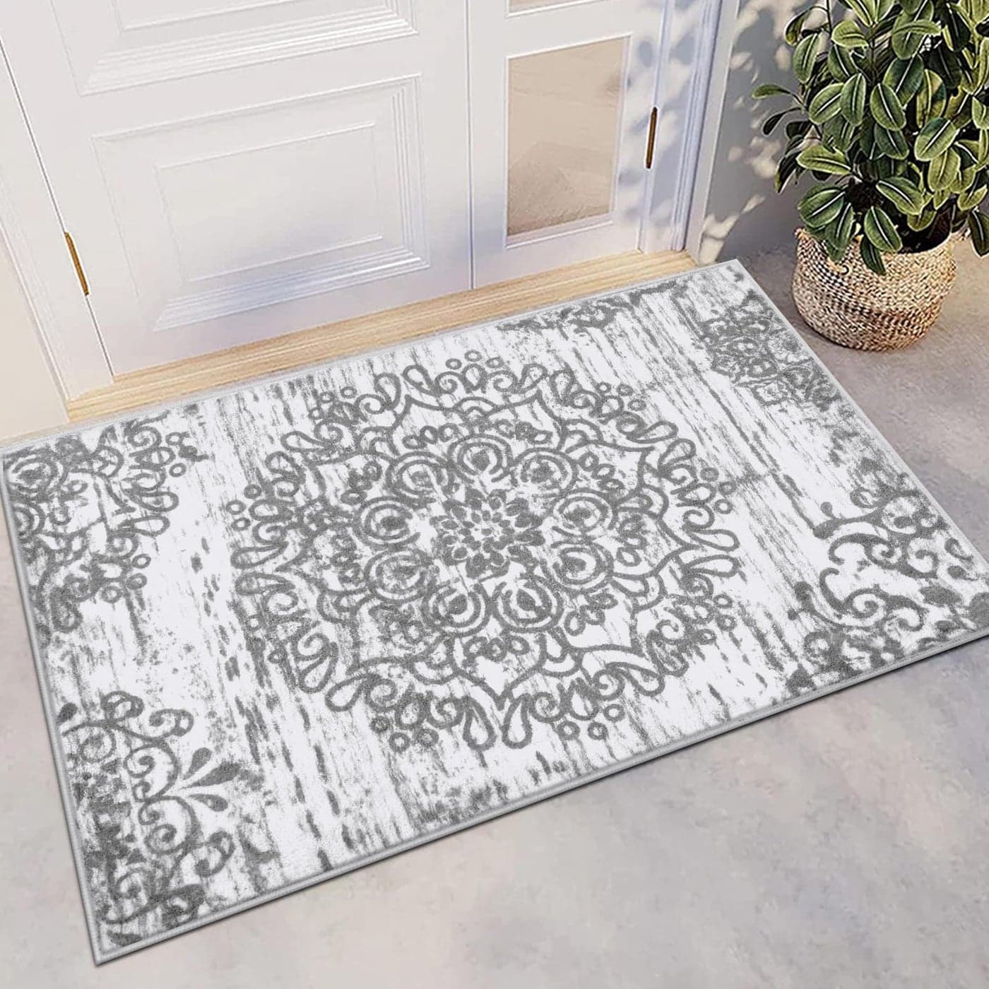 HEBE Washable Area Rug 2x3 Non Slip Soft Distressed Medallion Bedroom Boho Living Room Accent Throw Vintage Entry Floor Carpet for Dining Room Bathroom Entryway