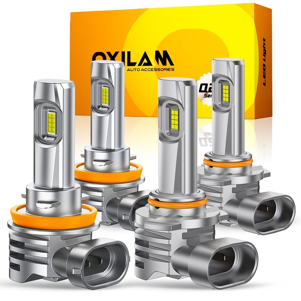 OXILAM H11H9H8 and 9005HB3 Light Bulbs Combo 58000LM Wider Driving Vision 11 Design 9005 H11 LED lights True Plug Play Pack of 4