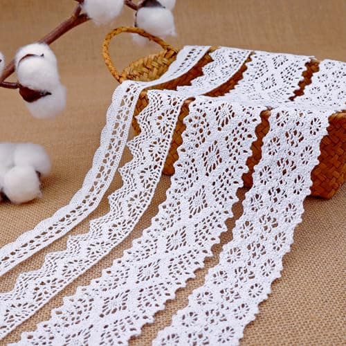 ZNZAKKA White Lace Ribbon 8 Yards Cotton Lace Trim Crochet Sewing Lace for Crafts Gift Wrapping Wedding Decoration