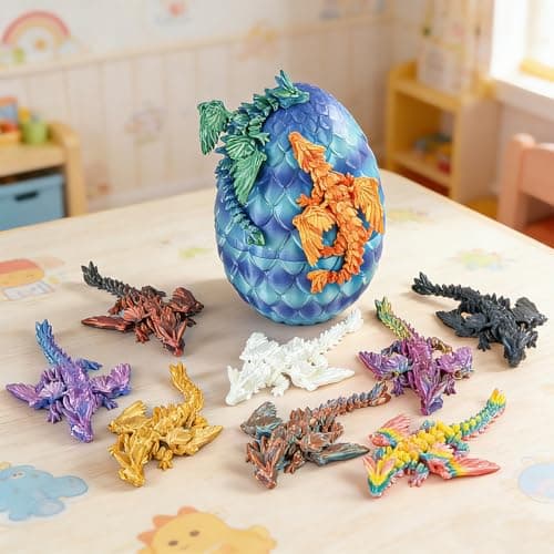 Olee Odee 10pcs Mini Flying Dragons in Dragon Egg 3D Printed Collectible Fantasy Toy Gift Set for Kids Boys Girls Teens Birthday Easter Christmas Stocking Party Favor DisplayStarlit Blue