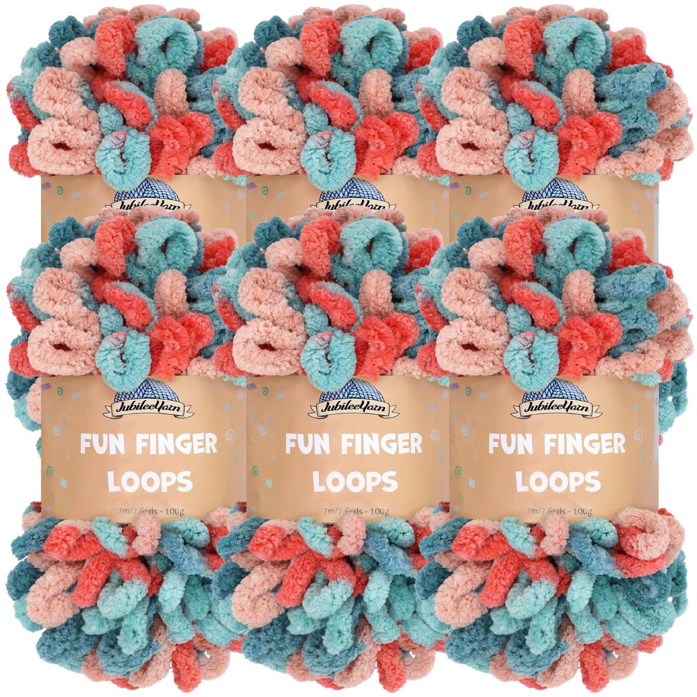 JubileeYarn Fun Finger Loops Yarn 100gSkein Jumbo Polyester Hypnos 6 Skeins