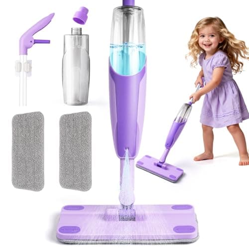 Purple Mini Spray Mop for ToddlerMontessori Cleaning Toy That Real Spray WaterPretend Playhouse Essentials for Girls Ages 38Toddler Educational Housekeeping Set