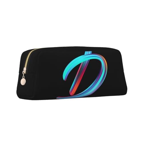 Pazacon Cute Initial Pencil Case for Kids Simple Leather Pencil Pouch for Boys Girls Letter Design Pencil Box Pen Bag Pencil Pouch Office Stationery Organizer Rainbow Letter D