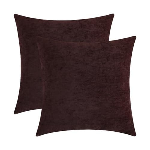 Qanatmz Plum Purple Chenille Decorative Couch Throw Pillow Covers, Soft Cushion Cases for Home Livingroom Sofa Décor, Pack of 2, 18 x 18 Inches