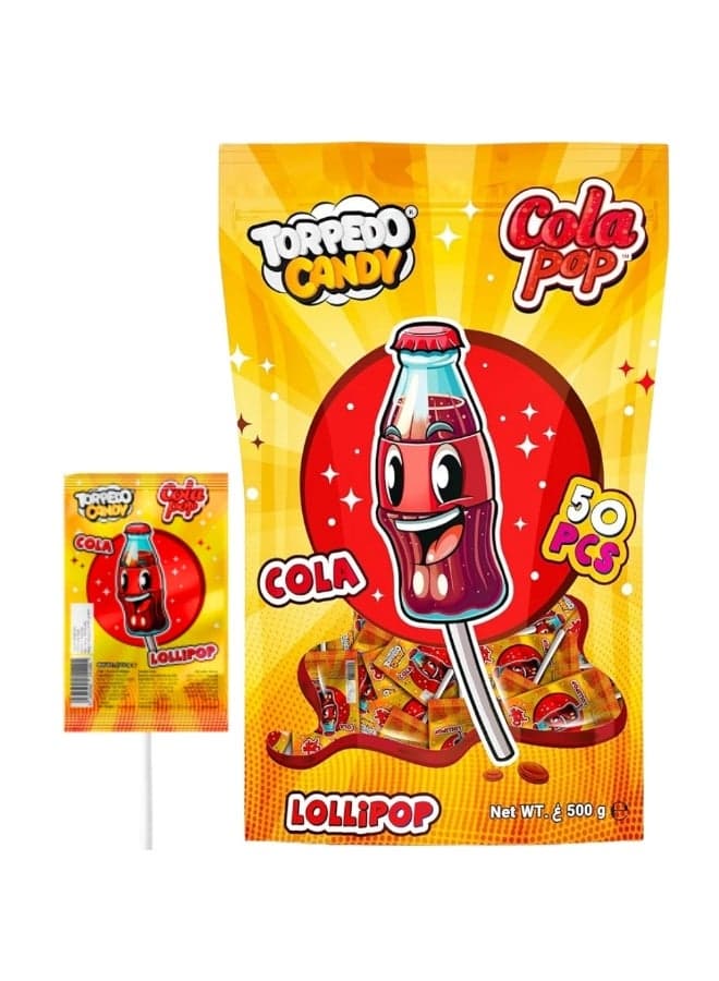 Cola Pop Lollipop Cola, 50 Pcs, 500g (Resealable Pouch)