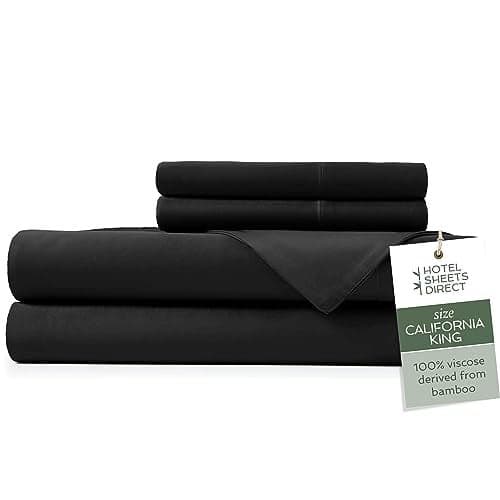 Hotel Sheets Direct 4 Piece Bed Sheet Set California King Size, 100% Viscose Derived from Bamboo Sheets Set with 2 Pillowcases, Cooling & Breathable Luxury Bedding, Moisture-Wicking, Silky Soft, Black