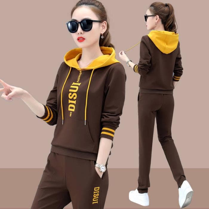 Cross-border foreign trade hooded sweater set women's autumn Europe and the United States loose large size fat mm contrast color letters two-piece set women's wholesale