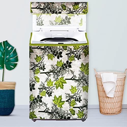 E-Retailer Washing Machine Cover for Top Load 5kg to 7.5kg | Light Weight Dustproof Cover with Zip Enclosure | Floral Fully Automatic Washer Protector for Indoor Outdoor Use | Size 23x23x35 Inch