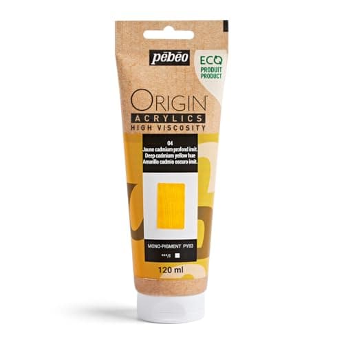 PEBEO Origin Ecodesigned Highviscosity Acrylic Paint High Pigment Concentration for Intense Color and Excellent Lightfastness 405 Fluid Ounces 120 ml Tube Deep Cadmium Yellow Hue