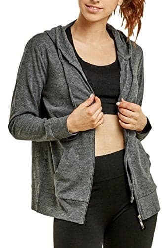 Sofra Women's Thin Cotton Zip Up Hoodie Jacket (XL, Charcoal-1)