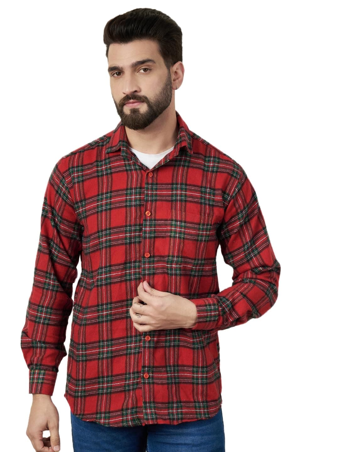 BIGREAMS Men's Long Sleeve Flannel Checkered Patch Pocket Shirt | Collared Neck, Button-Down, Regular Fit, 0% Color Fade, Soft Material