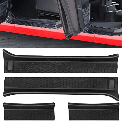 FlyOX Door Sill Guards Kit, Rubber Door Entry Guards for 2018-2021 Jeep Wrangler JL JLU 2020 2021 Gladiator JT 4-Door Accessories Parts, Door Sill Protector Full Coverage Replacement (Black)
