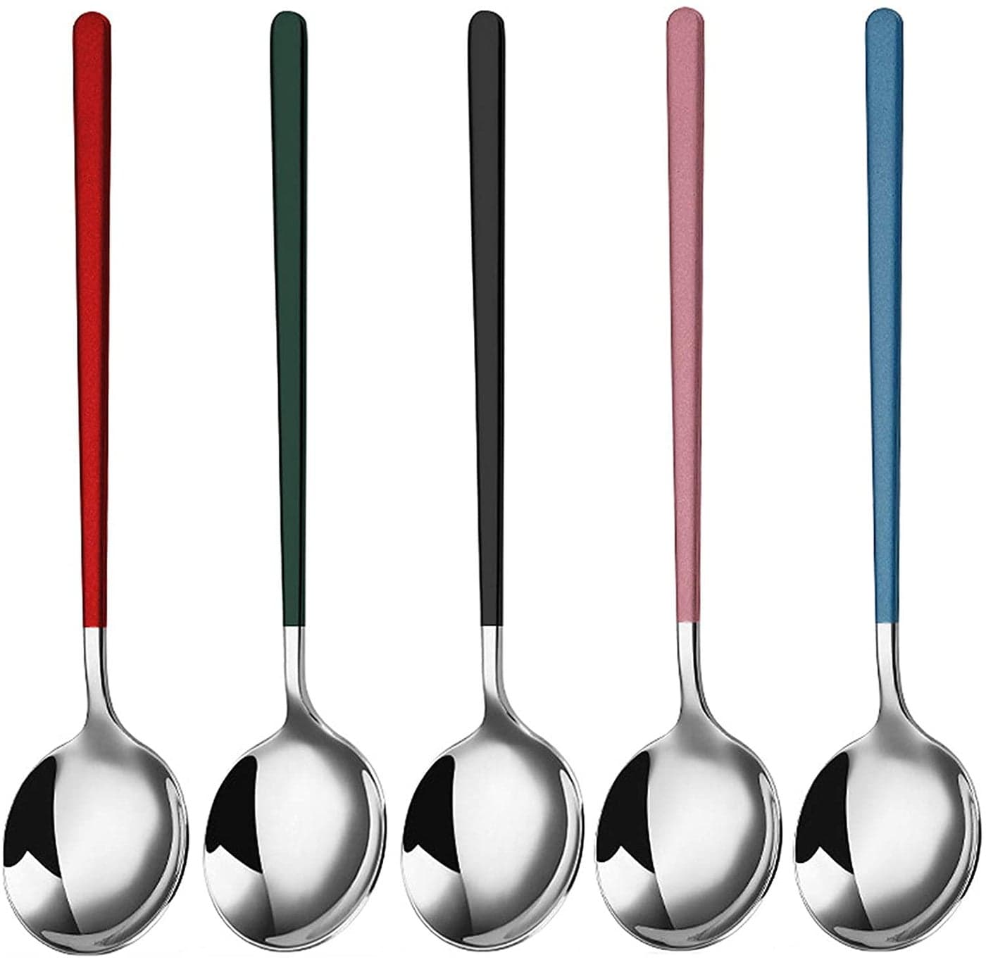 Dessert Spoons 10 Pieces Black and Silver Plating, Stainless Steel 8" Smooth Edge Modern Design Spoon Silverware Set Dinner Spoon Table Spoon, Soup Spoons Dishwasher Safe (Pack Of-10, Silver)