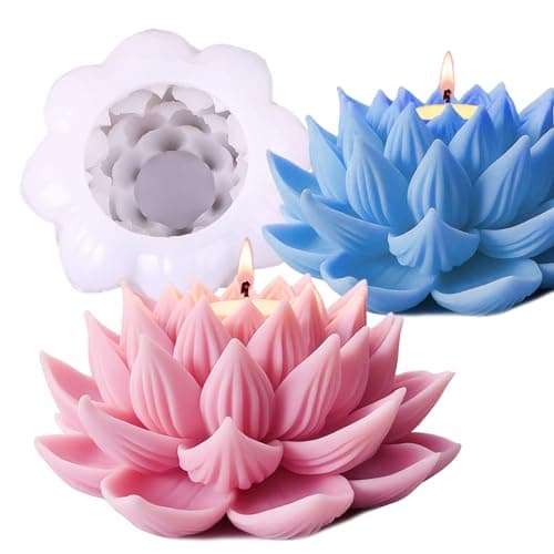 Japleed Silicone Lotus Flower Mold Flower Resin Candle Soap Molds 3D Lotus Fondant Chocolate Ice Cake Decoration Molds Epoxy Casting Concrete Craft Mould for DIY Decor Gift