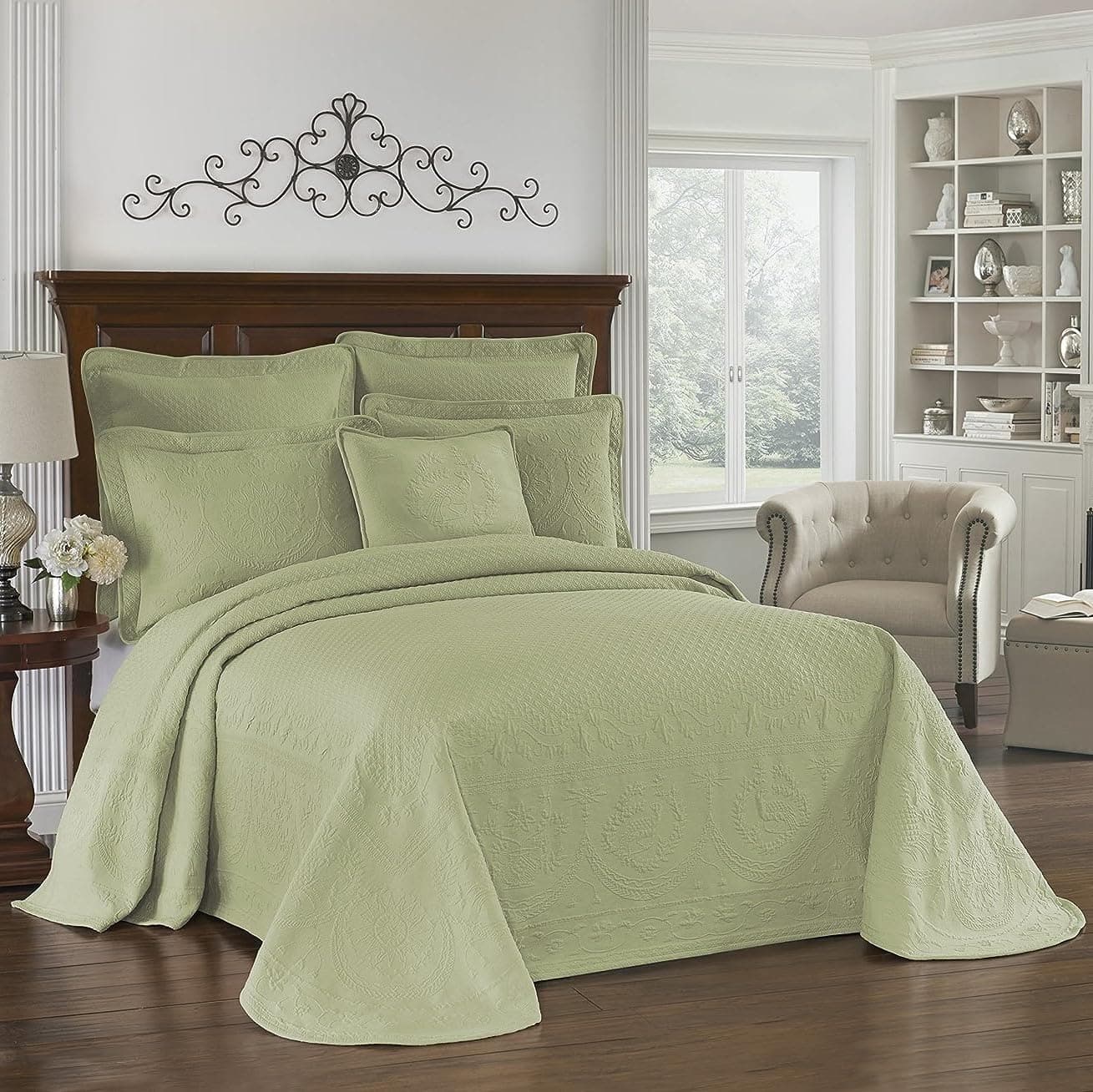 HISTORIC CHARLESTON King Charles Modern Farmhouse Floral Matelasse Bedspread 100 Cotton Breathable Bedding KingCalKing Sage