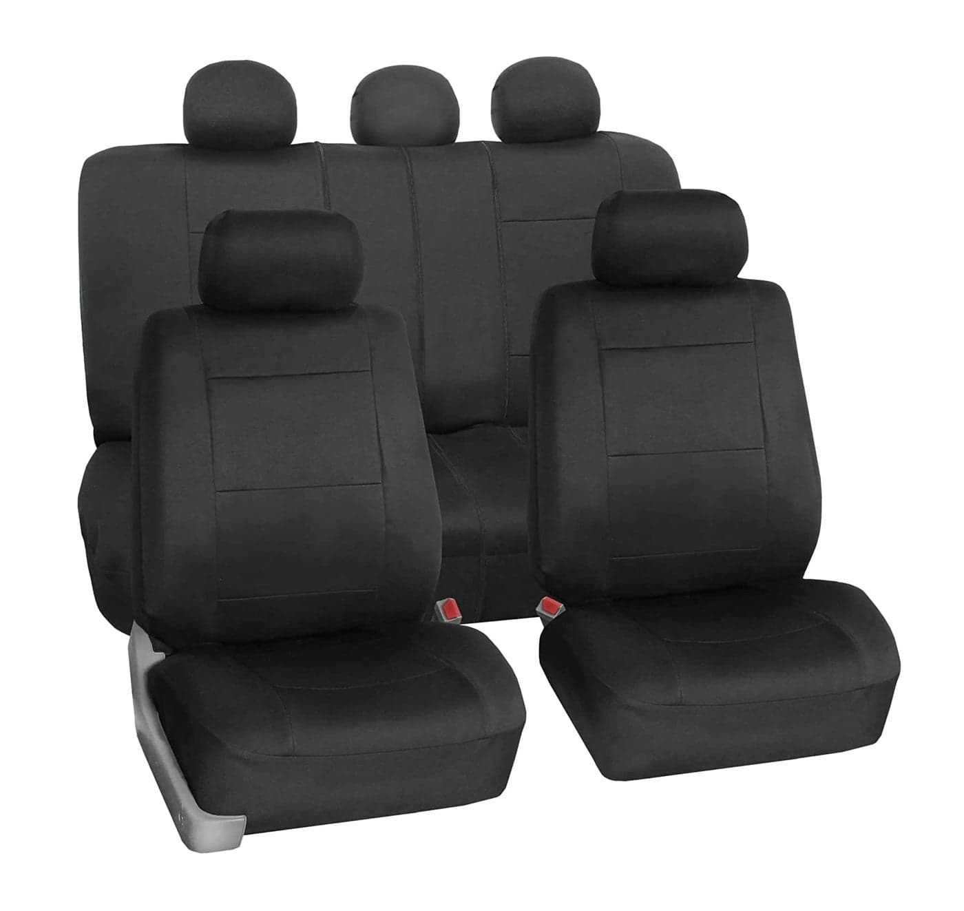 FH Group Car Seat Covers Full Set Neoprene Universal Fit Automotive Low Back Front Seat Covers Airbag Compatible Split Bench Rear Seat Washable Seat Cover for SUV Sedan Black