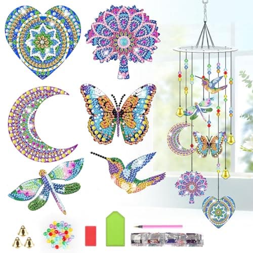 Bowetile 5D Diamond Art Kits for Adults Mandala Diamond Art Wind Chimes Diamond Painting DIY Wind Chime Suncatchers Kit Crystal Gem Pendant Hanging Ornament Christmas Gift for Women Home Decor