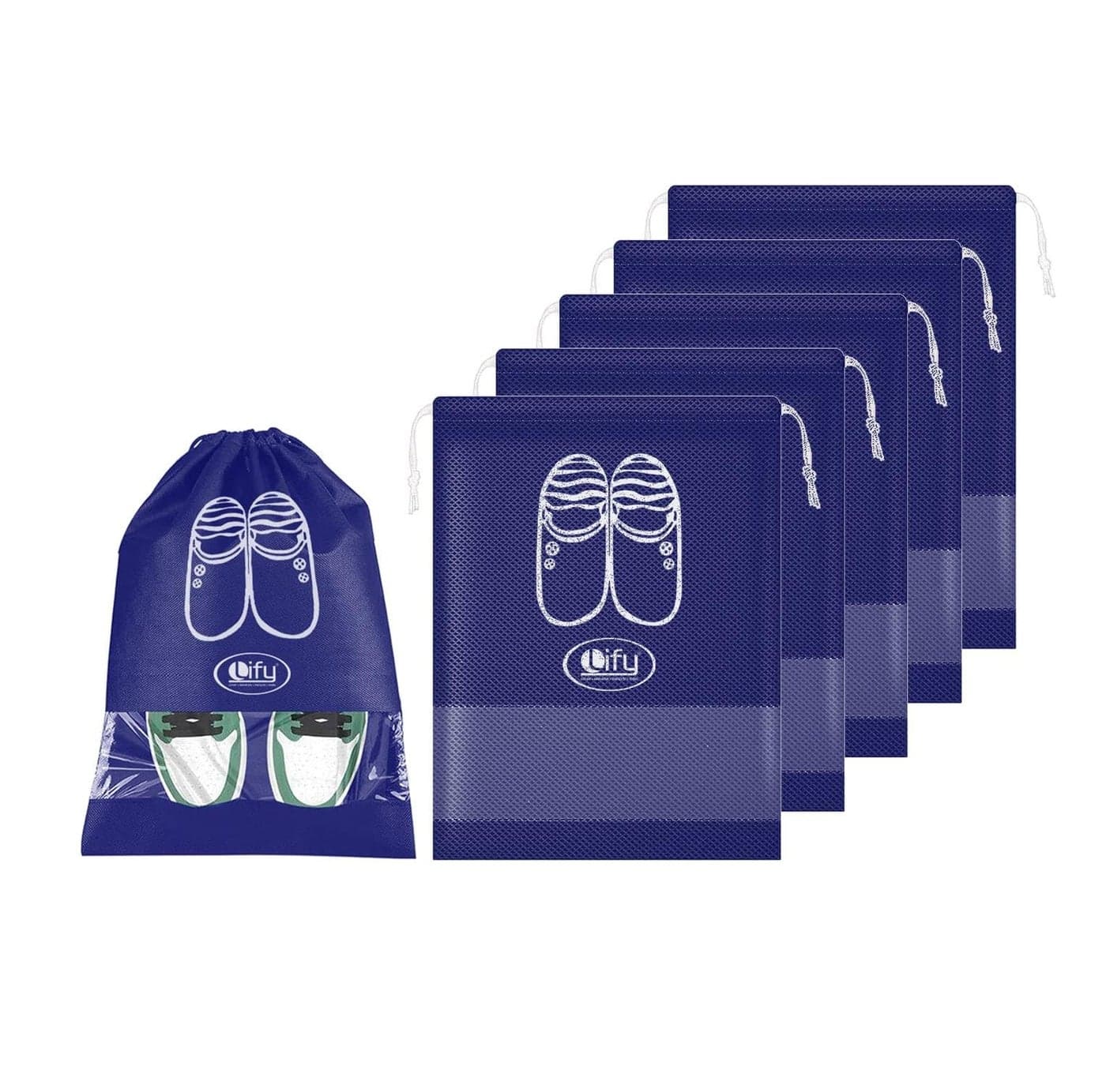 Lify Fabric Shoe Bags (Set of 6) (Transparent & Navy Blue)