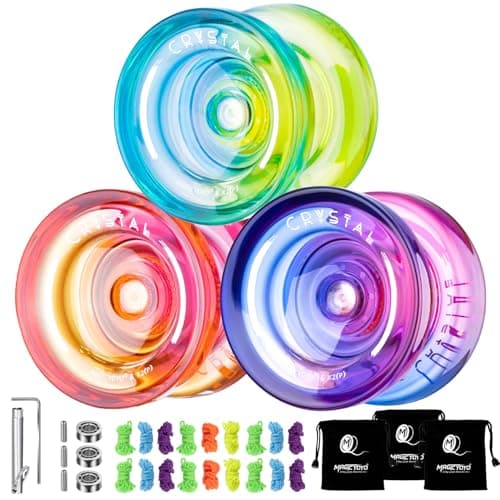 MAGICYOYO Crystal Yoyo K2 Pack of 3 Professional Responsive Yoyo for Kids Beginner Dual Purpose Yoyos Replacement Unresponsive Bearing for AdultsAdvanced18 StringsRemover Tool Crystal Gradient