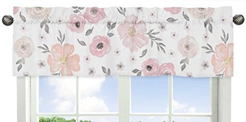 Sweet Jojo Designs Window Valances (Pink/Grey Boho Floral) Girls, Kids, Baby/Nursery Room, Kitchen, Bathroom, Bedroom, Treatment Valance Curtain (Watercolor, Flower, Elegant Rose, Farmhouse, Blush)