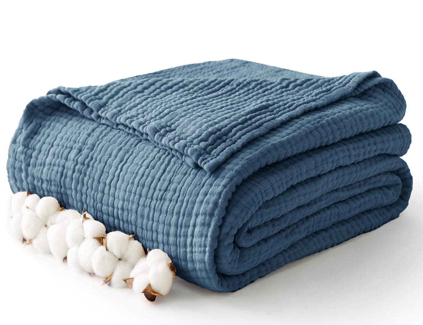 Kozyhvn 100 Cotton Muslin Blanket King 108 x 90 6 Layers Breathable and Lightweight Cotton Throw Blanket for Bed Soft Quilt Bedspread Coverlet Gauze Blanket for Adults All Season Blue