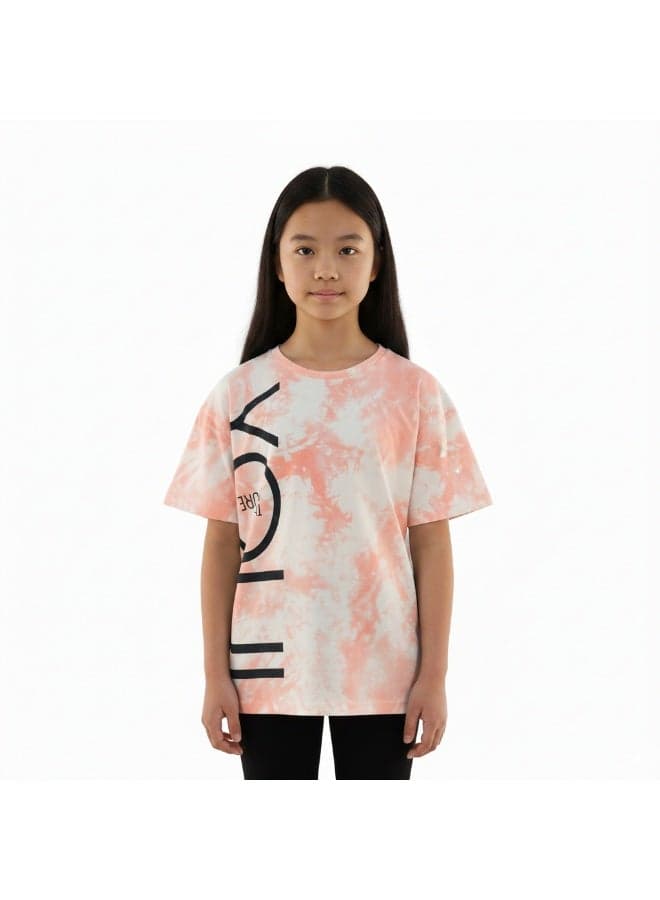 23KY376A Girl's Tie Dye Design Round Neck Short Sleeve T-Shirt - Orange - 8 Years