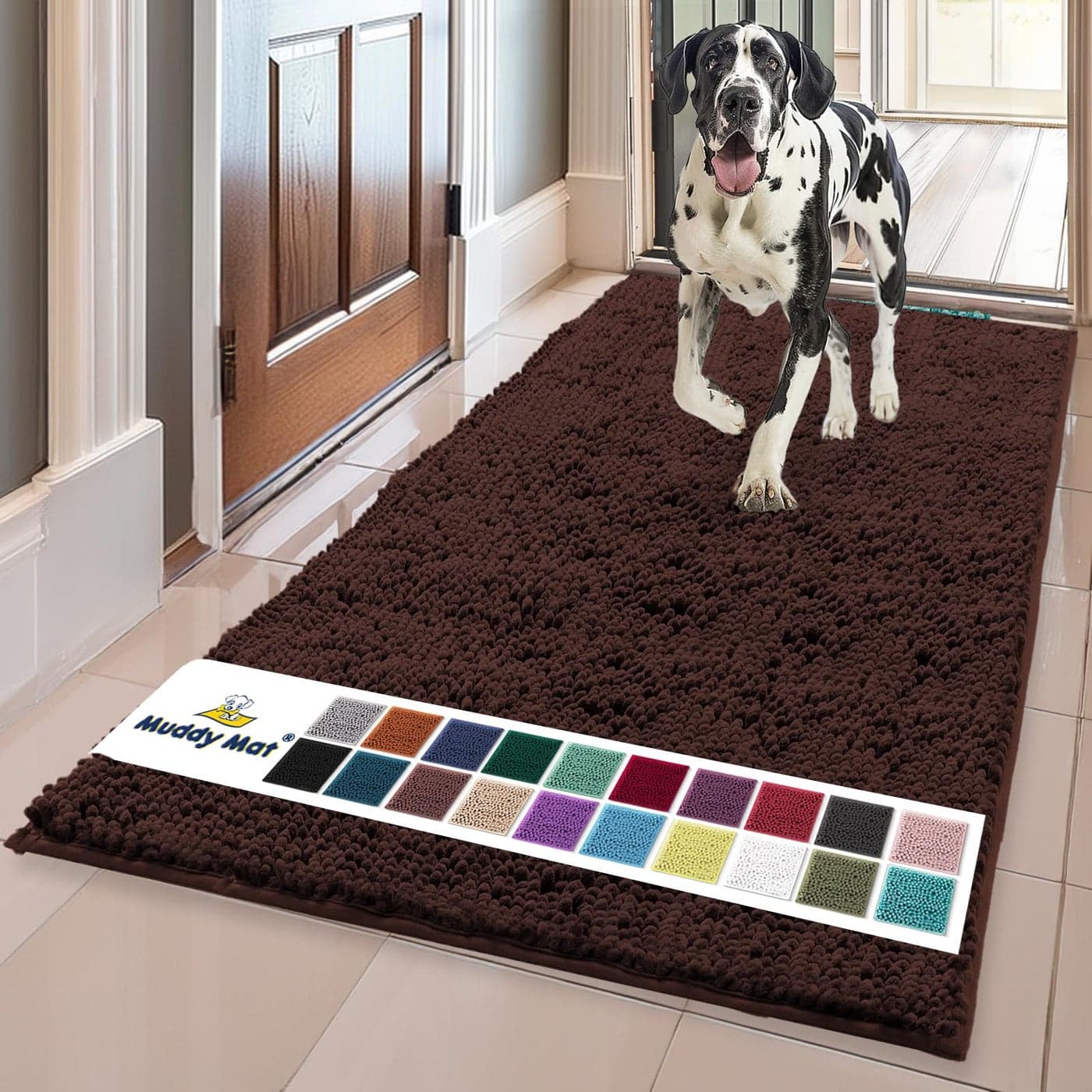 Muddy Mat ASSEENONTV Highly Absorbent Microfiber Door Mat and Pet Rug Non Slip Thick Washable Area and Bath Mat Soft Chenille for Kitchen Bathroom Bedroom Indoor and Outdoor Brown XL 59X35